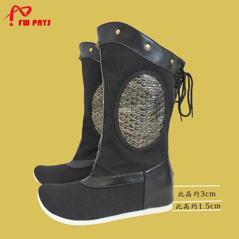 Hanfu Upturned Warrior Knight Officer Boots Fighter Swordsman Cosplay Shoes Armor Boots Adjustable Laces Height-increasing 3cm