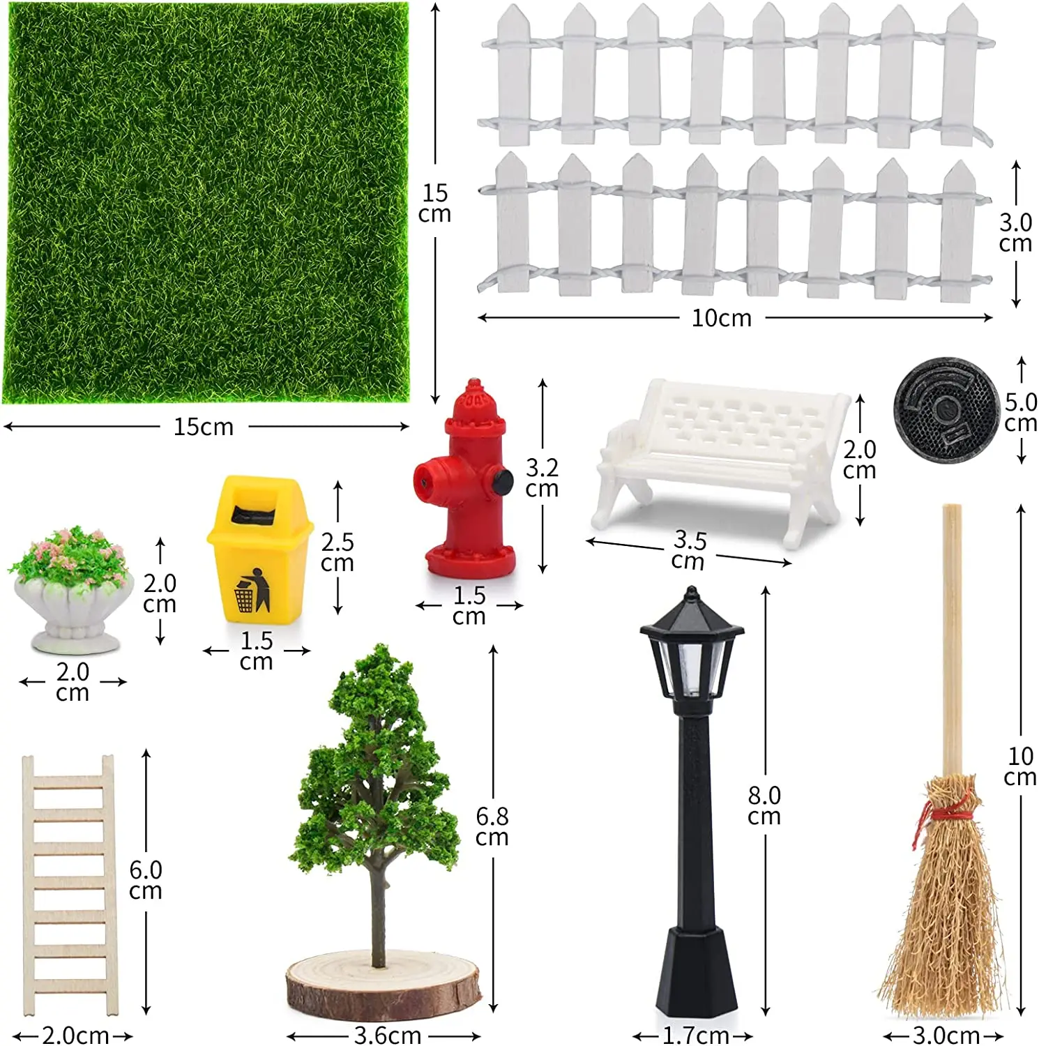 13PCS Miniature Fairy Gnome Garden Micro Landscape Accessory Mini Artificial Lawn Grass Wood Fence Wooden Ladder Plant Decoratio