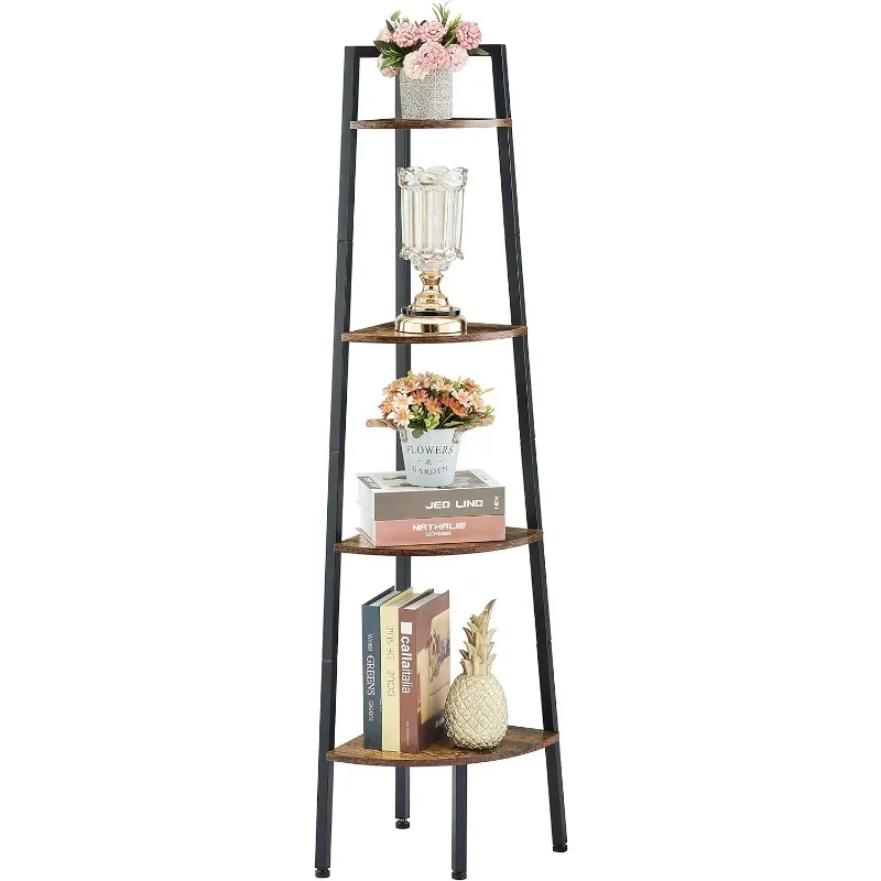 

Corner Shelf, 4-Tier Corner Bookshelf, Rustic Corner Ladder Shelf, Industrial Display Shelf for Living Room, Kitchen