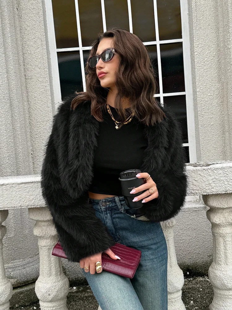 Short Coat Women Faux Fur Fox Coats Jackets Casual Coat Thick Warm Y2k Streetwear Jacket Elegant Work Outerwear Autumn Winter