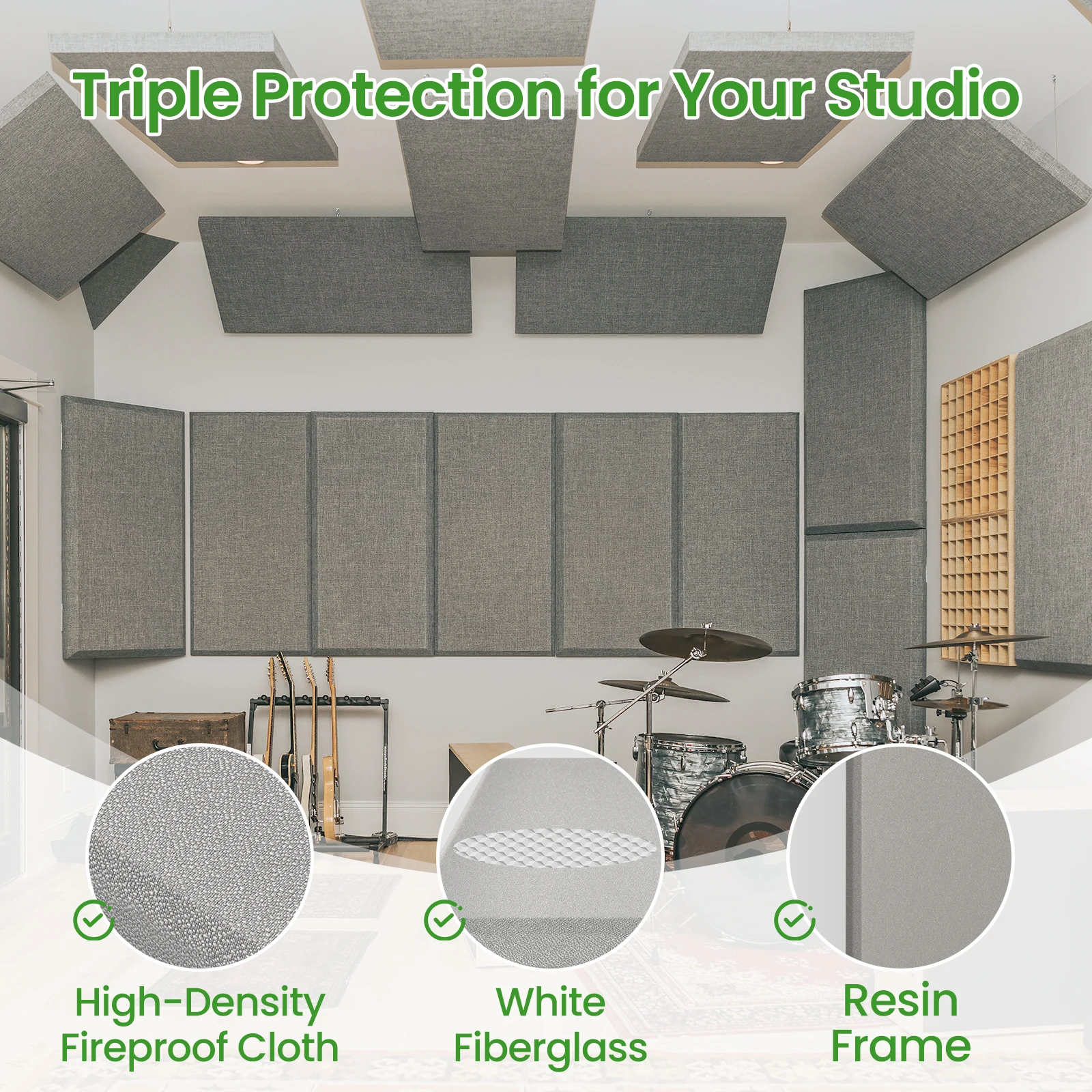 Painéis Acústicos de Fibra de Vidro 120x60cm 2 Peças Placa de Absorção de Som Cancelamento de Ruído para Sala de Gravação Sala de Reuniões Estúdio