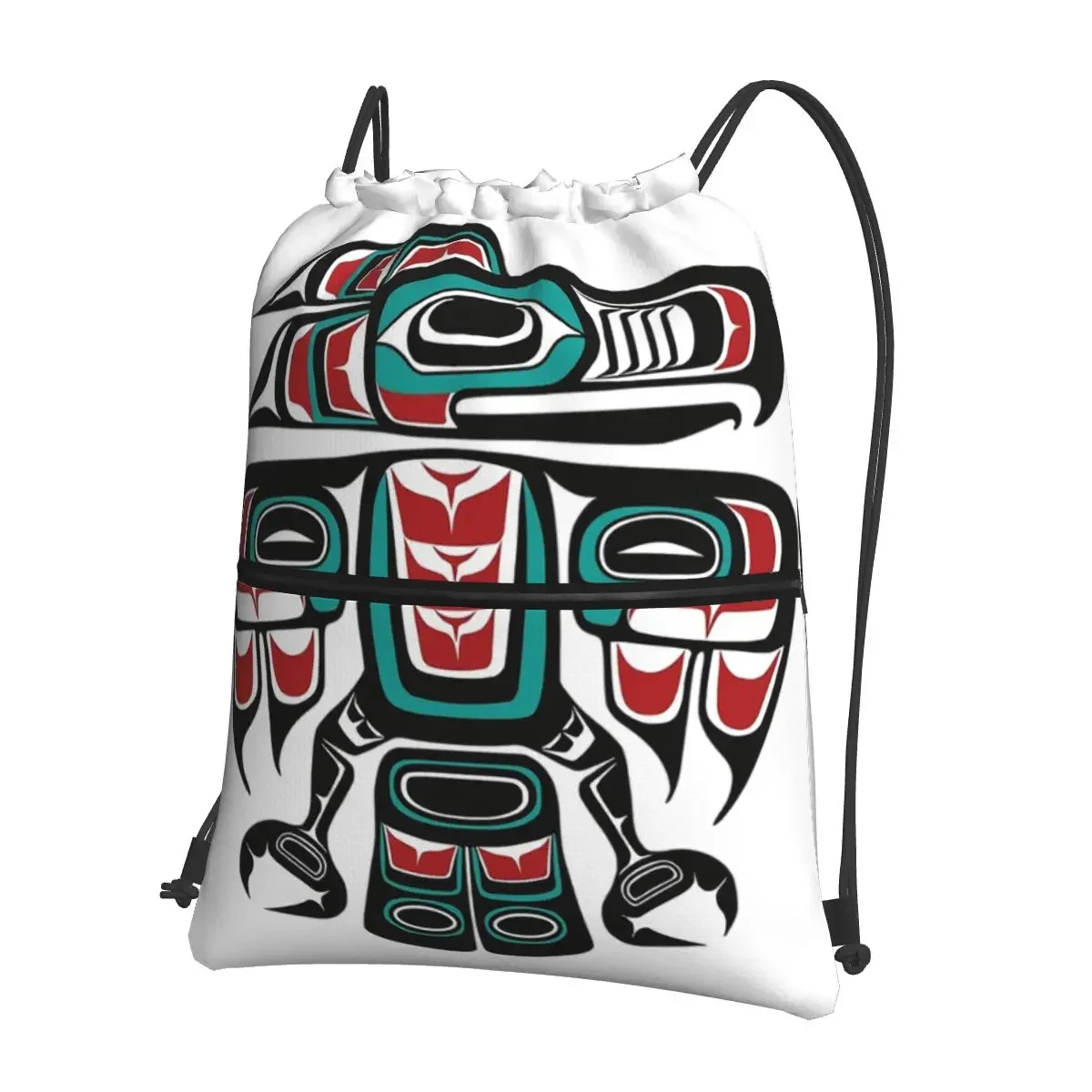 Haida Tlingit Native Raven Totem Portable Backpacks Drawstring Bag Fashion Drawstring Bundle Pocket Book Bags For School Student