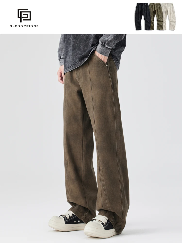 

GPstudio Men's Casual Workwear Pants Loose Fit Straight Leg Dyeing Vintage High Street Summer Trendy Breathable Cotton