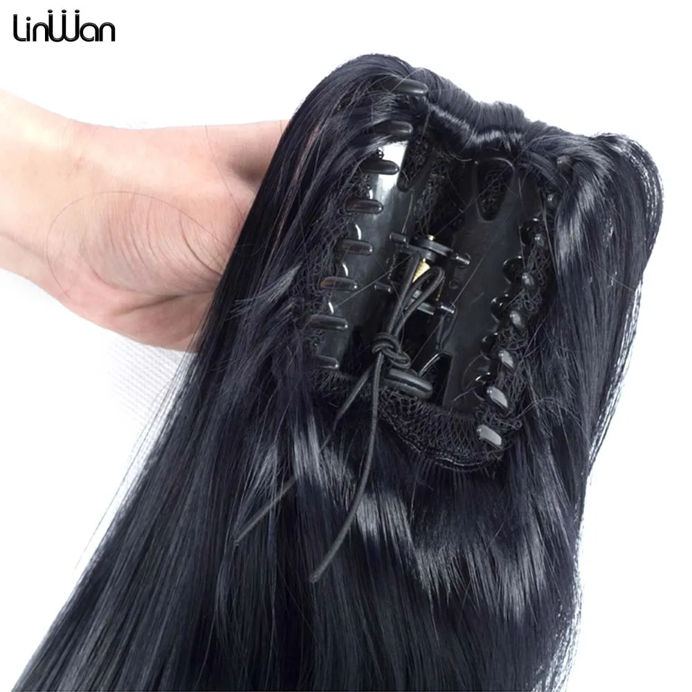 linwan Synthetic 22 inch Claw Jaw Clip On Ponytail Hair Extension Ponytail Extension Hair For Women Pony Tail Hair Hairpiece