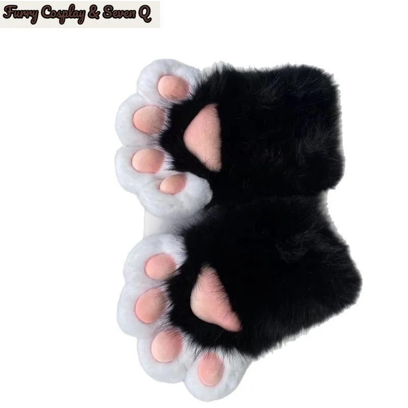 Furry Cosplay& Seven Q Furry Paw Gloves, Animal Cosplay Claws with Nails, Cute Plush Cat Paw Gloves for Costume Party 6