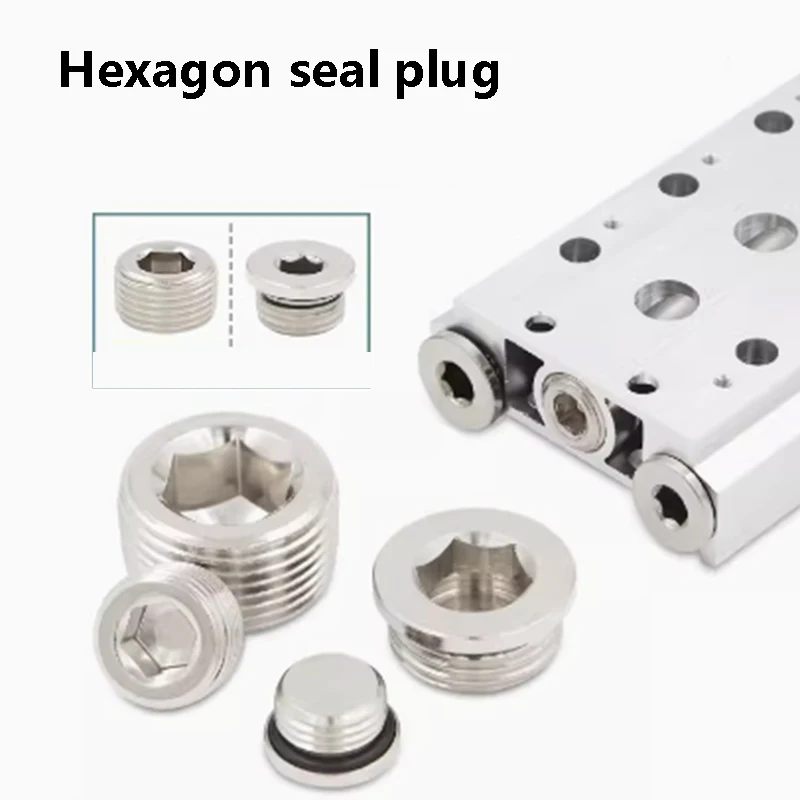 

10PC pneumatic manifold plate, stainless steel inner hexagon with edge plug, plug, and plug, 1/2/3/4/1 inch