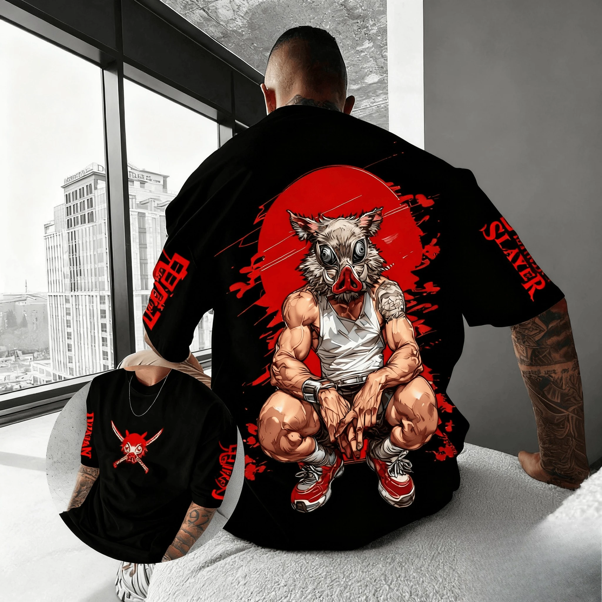 Demon Slayer Anime Inosuke Printed Cotton T-shirt 2026 New Cotton Unisex Summer New Street Hip Hop Casual Loose Y2K