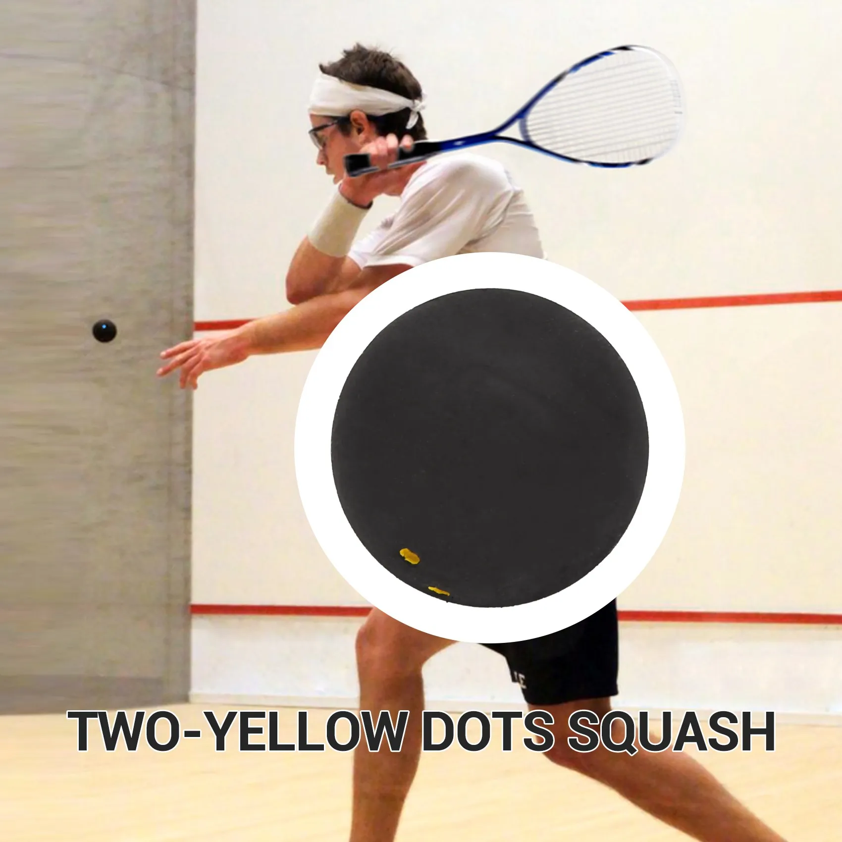

【Supernew】Squash Ball Two-Yellow Dots Low Speed Sports Rubber Balls Professional Player Competition Squash(2 Pcs )