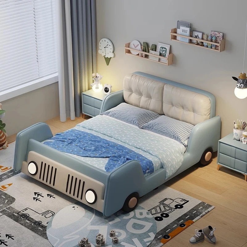 120x200 135x200 150x200 180x200 cm multifunctional sports car with guardrail leather storage Bed bases and frames bedroom beds