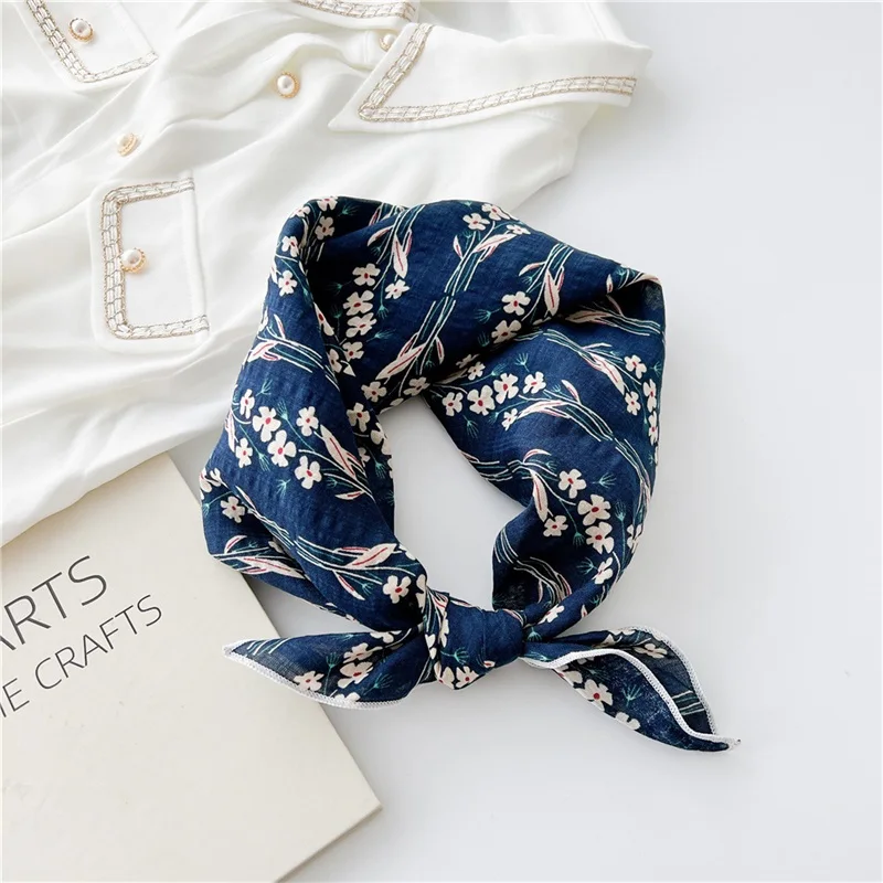 55*55cm New Fashion All-match Printed Cotton and Linen Small Square Scarf Women\'s Korean-Style Headscarf Work Scarf