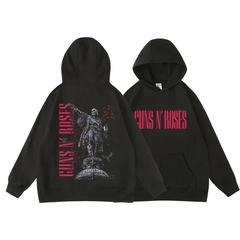 

Guns N Roses Back Retro Street Style Cotton Fleece Men Women Drawstring Luxury Sweatshirt Fashion Autumn Winter Hooded Pullover