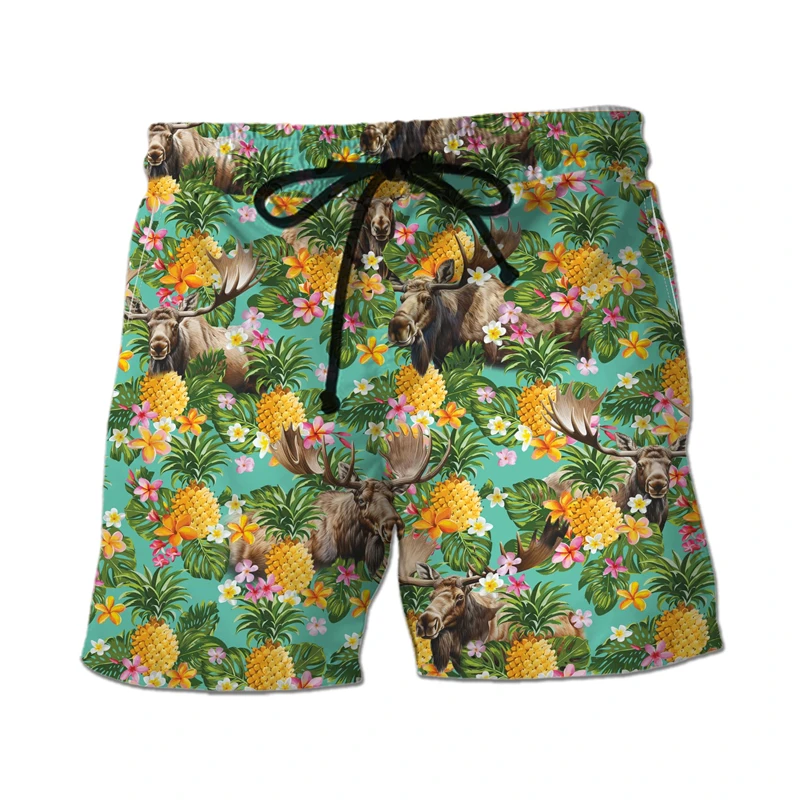 Animal Duck Cow Hawaiian Flower Graphic Short Pants For Men Clothes Chicken Deer 3D Printed Beach Shorts Aloha Kids Trunks Top