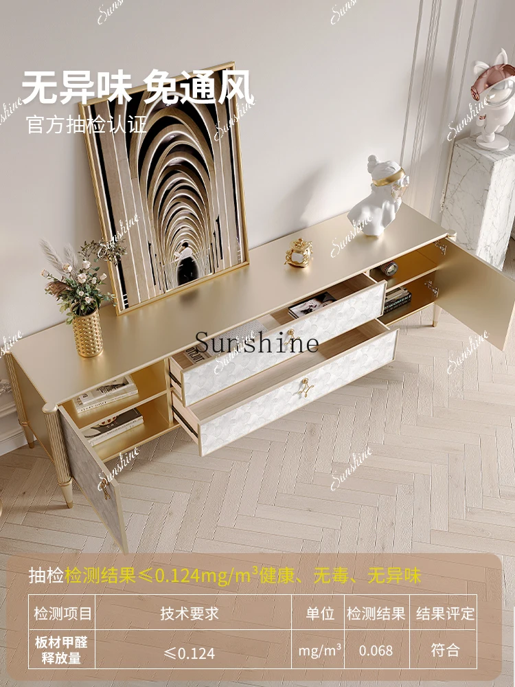 All solid wood shell TV cabinet floor-to-ceiling integrated living room home high-end light luxury simple drawer  FT