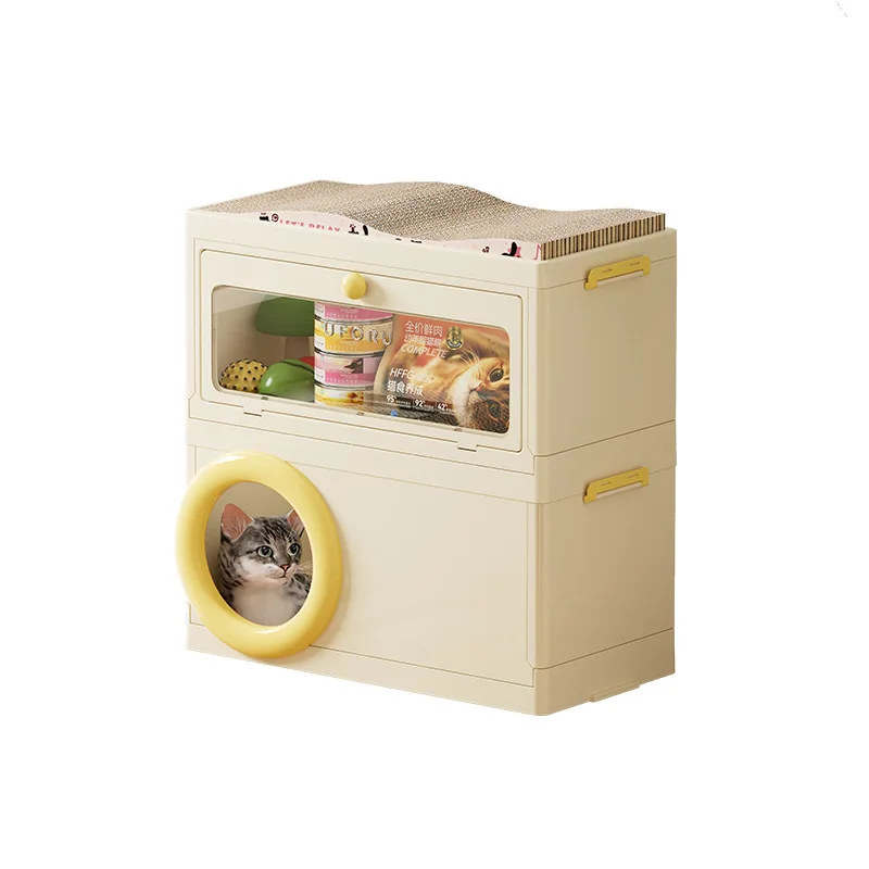 

Sesame Cat Living Box Indoor Plastic Pet House Stackable & Foldable Storage Box for Pet Activities Cat Dog Food Storage Bin