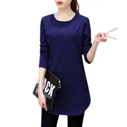 Women T Shirt Spring Autumn Round Collar Solid Color Slim Versatile Long Sleeve Casual Tops