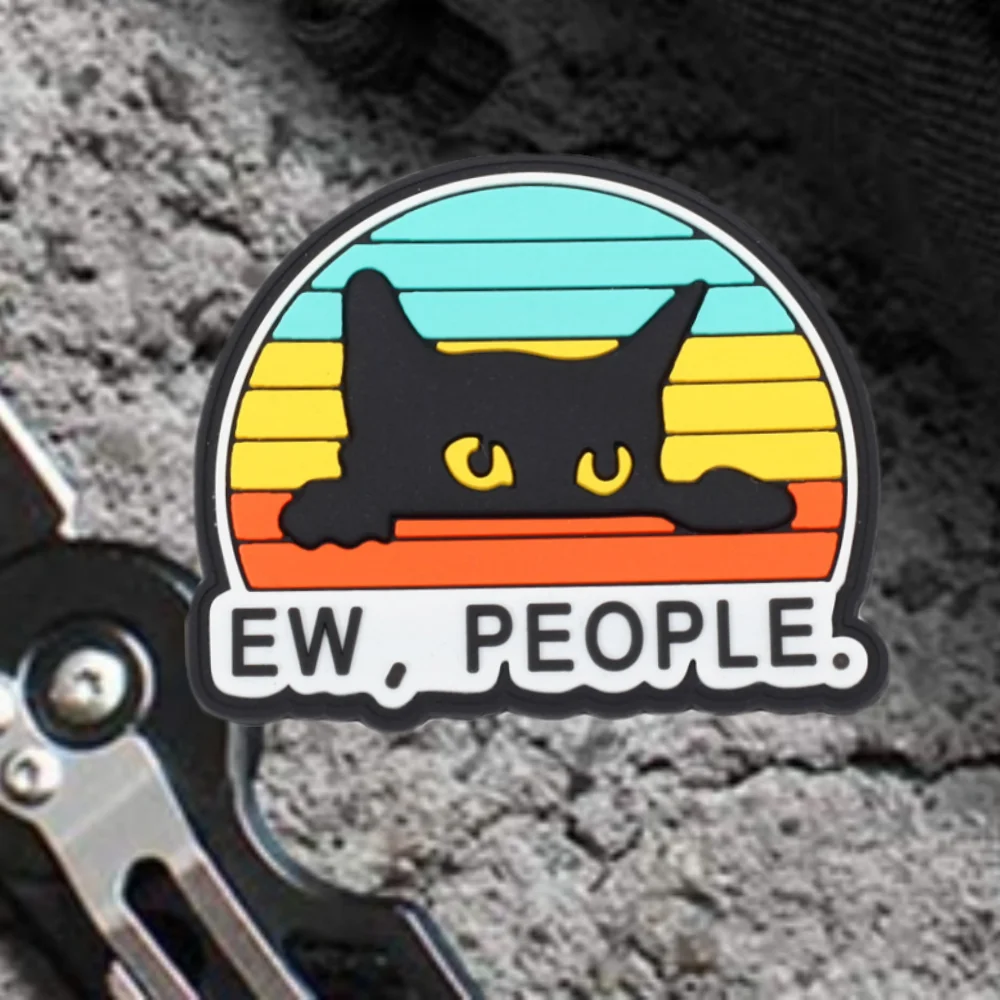 EW PEOPLE لطيف القط مضحك بقع PVC المعنويات شارة التكتيكية على ظهره ملصقات عسكرية شارة ملحق هوك وحلقة ملصق