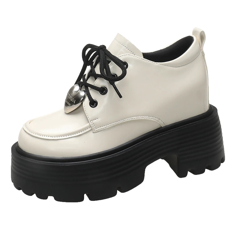 

2024, весенние новые стильные женские черные туфли с круглой головкой, корейский стиль, толстая подошва, увеличенная высота, грубый каблук с юбкой, JK Leisure