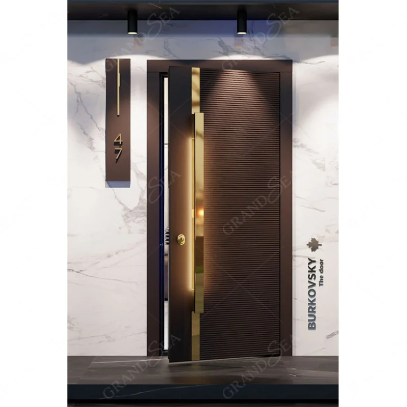 Imagem -06 - Porta Exterior Personalizada do Pivô de Madeira Maciça Porta de Entrada Principal para Casa Cor Marrom Luxo Americano e Americano Alta Qualidade