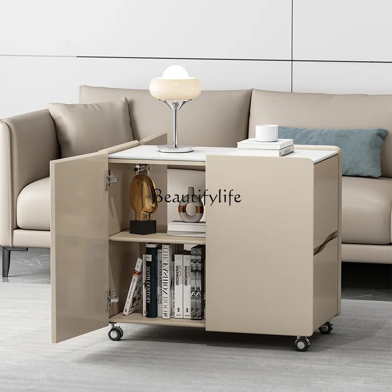 Modern simple solid wood paint sofa side cabinet, living room side cabinet removable table, light luxury and advanced sense