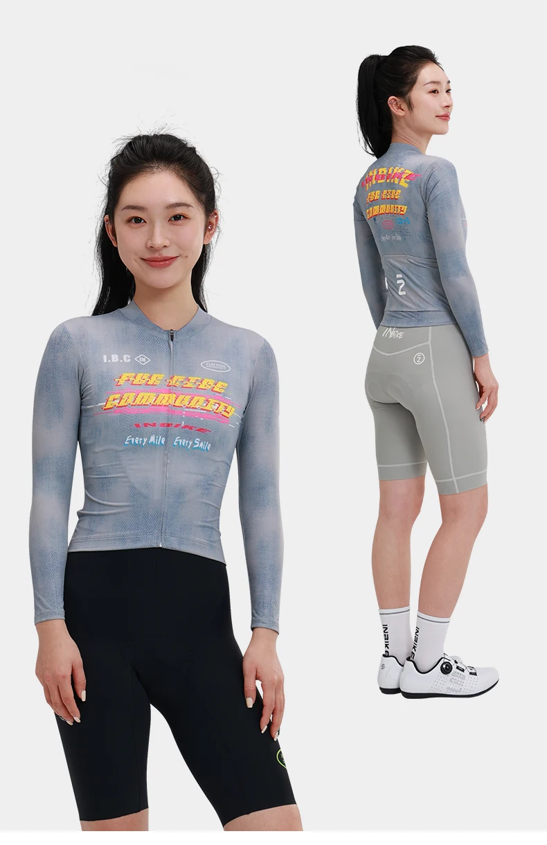 INBIKE Neues Damen-Fahrradtrikot für Frühling und Sommer, dünn, langärmlig, atmungsaktiv, professionelles Rennrad-Oberteil mit drei Rückentaschen – Detail 12