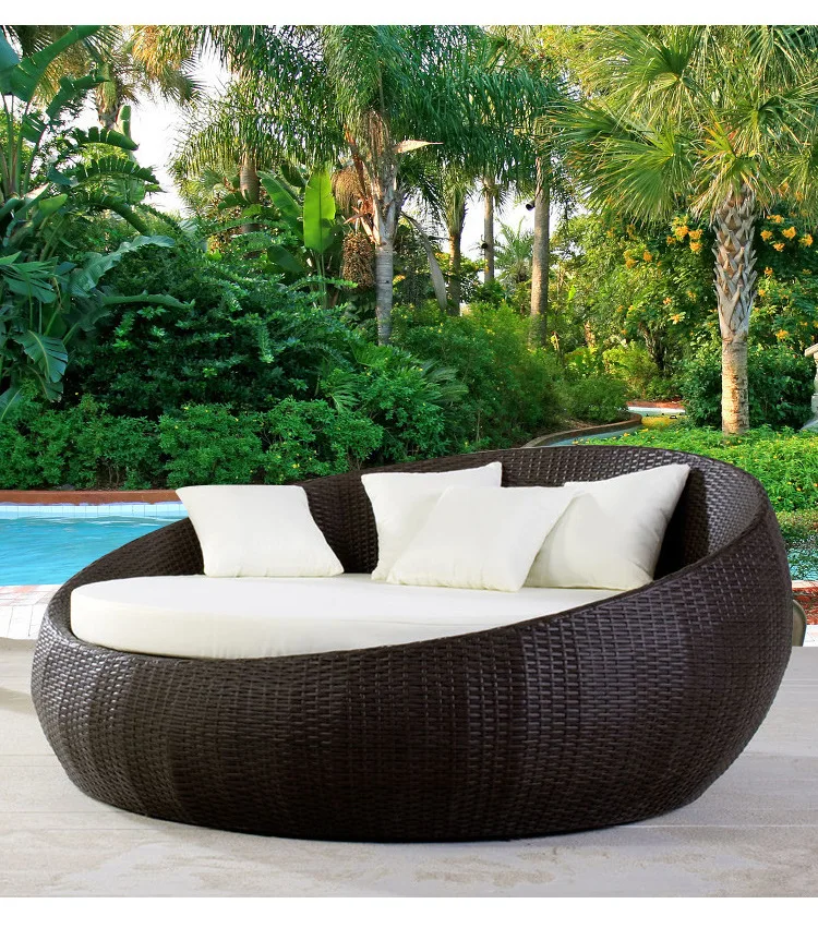 Outdoor Furniture Lying Bed Round Courtyard Balcony Swimming Pool Round Bed Rattan Sofa