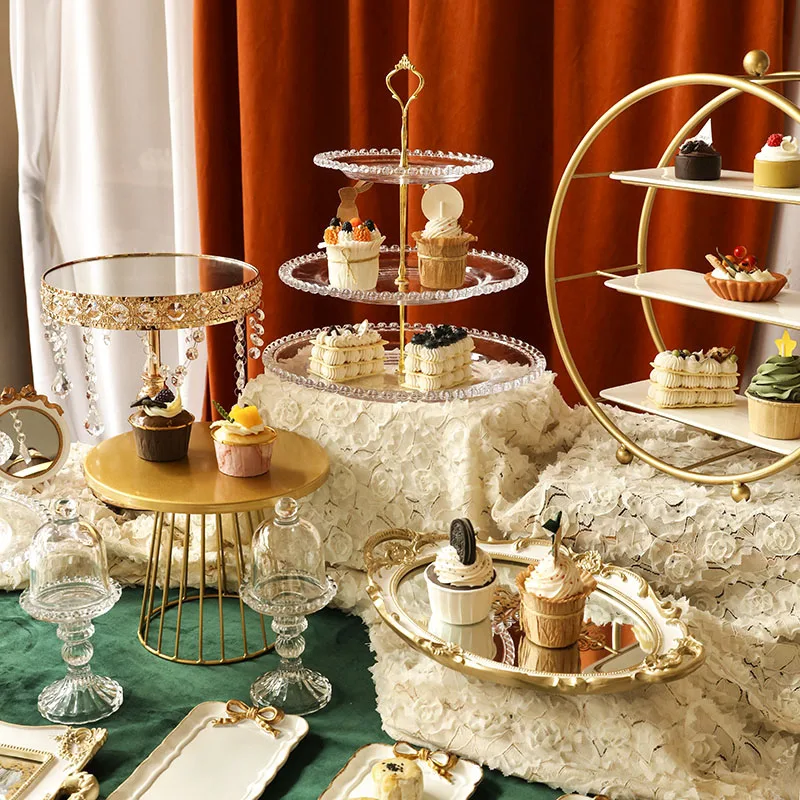 wedding banquet dessert set table cold meal tea break afternoon tea snack rack fruit plate cake tray glass wrought iron rack