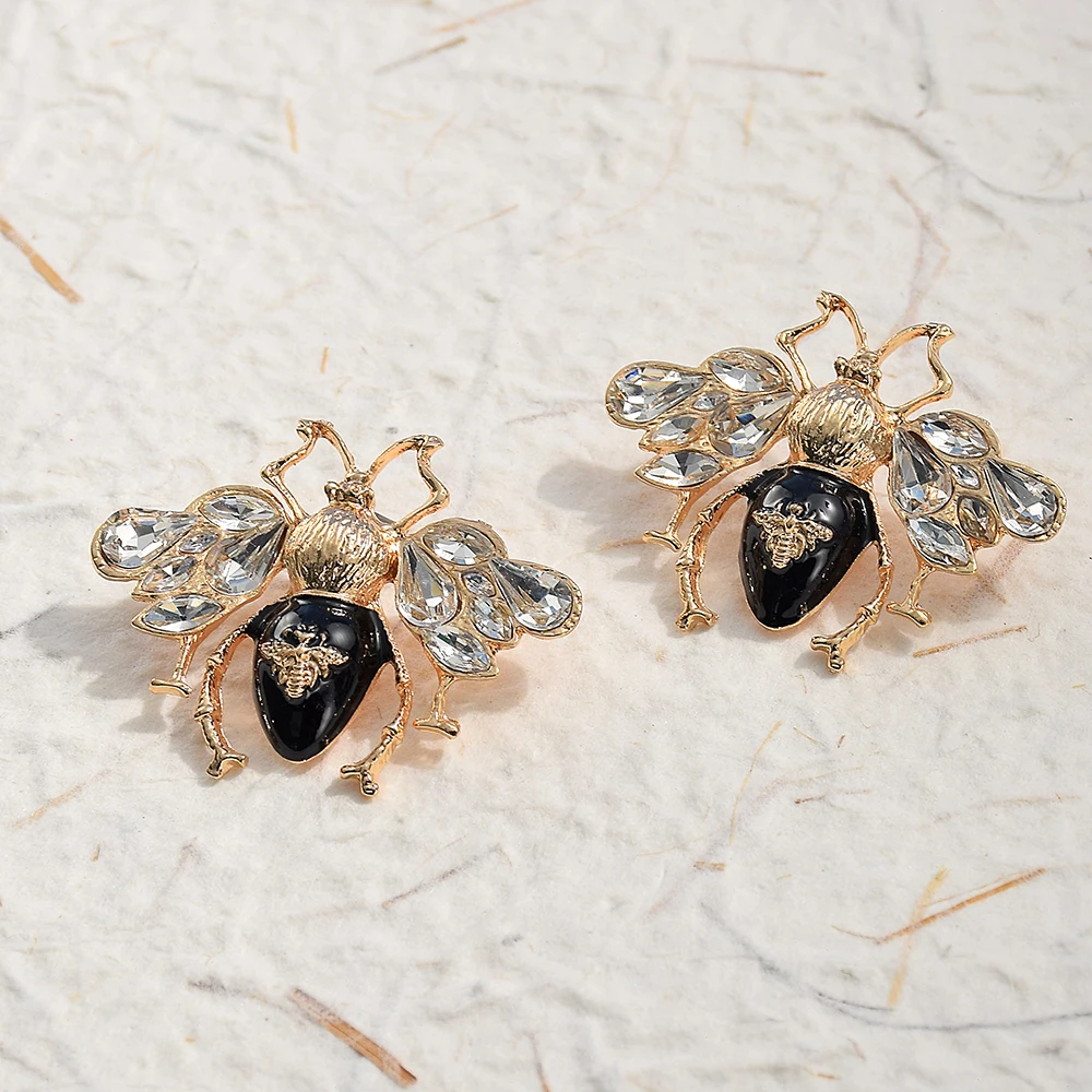 Vintage Animal Crystal Bee Stud Earrings Bohemian Brand Party Statement Rhinestone Ear Stud For Girls Bijoux Wholesale