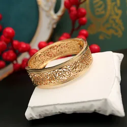 Arabic Design Gold Color Women Bangles Side Open Middle Muslim Bridal Hand Jewelry Luxury Wedding Party Gifts