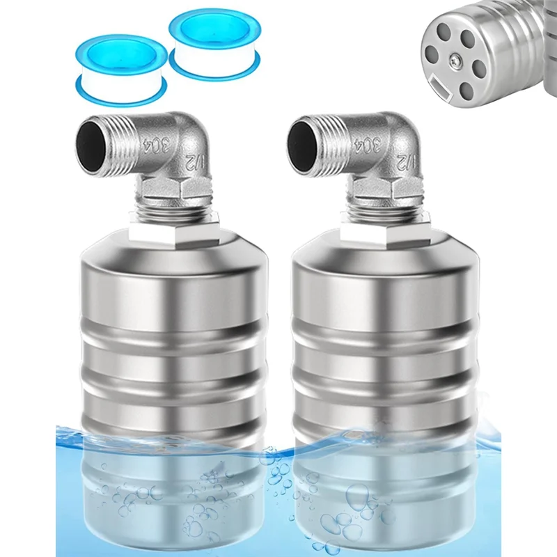 2PCS Fully Automatic Water Level Control Float Valve, Stainless Steel Mini Floating Ball Valve -1/2In side Water