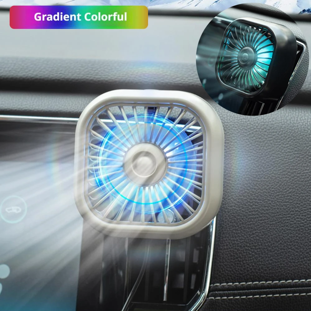 Car Air Outlet Mini Cooling Fan USB Portable 3-Speed Adjustable Colorful Light Auto Vent Cooler Energy Saving Car Accessories