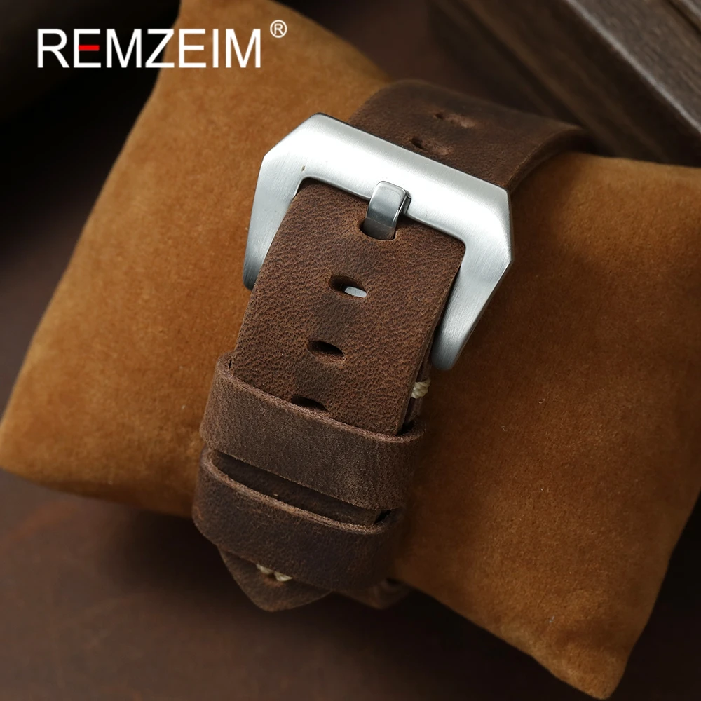 Ultra Thick Crazy Horse Leather Straps 20mm 22mm 24mm Replacement Watch Bracelet Vintage Men's Watchband with Big Buckle