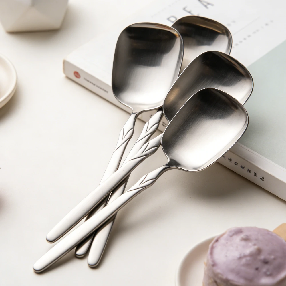 Sanding Stainless Steel Round-head Serving Spoons Household Tableware Communal Serving Ladles Kitchen Simple Salad Square Spoons