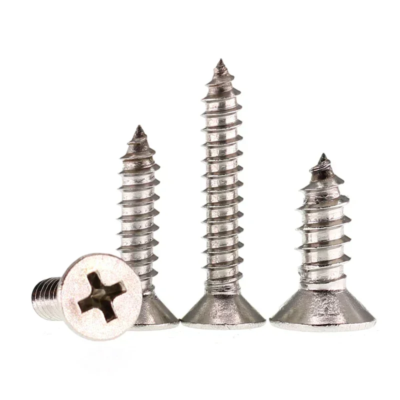 100pcs Wood Screws Self-Tapping M4 M5 Phillips Cross Bolt Countersunk Flat Head 304 Stainless Steel 10-25mm Assorted Sizes
