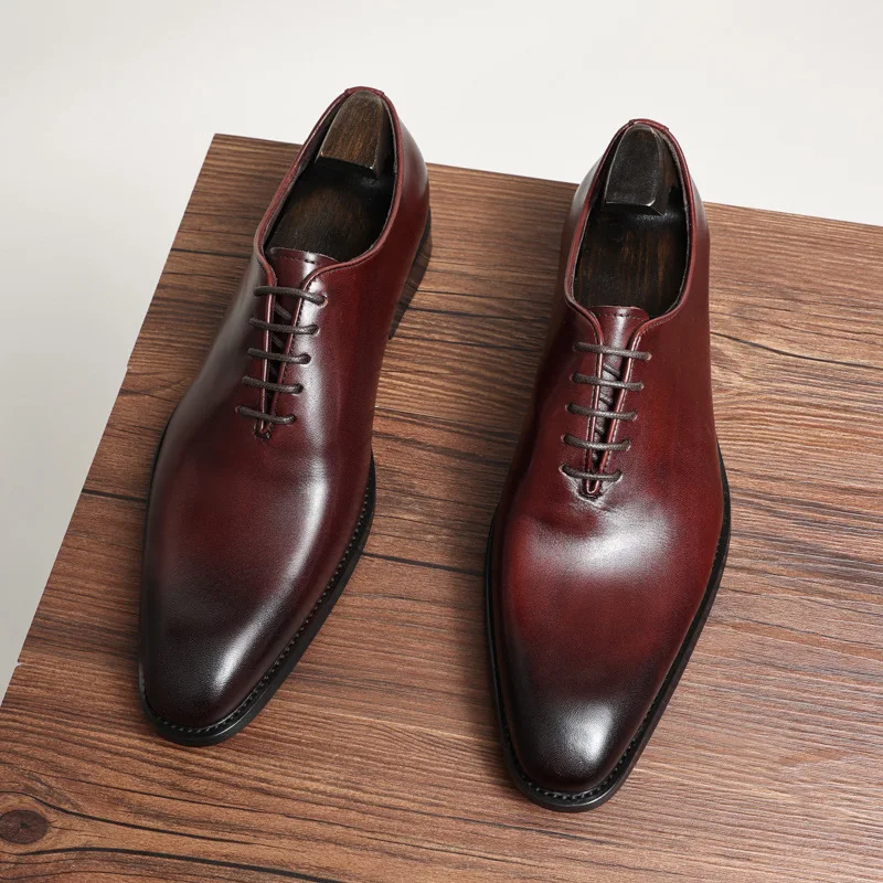 Men's business dress, wedding tie, European style, work wear, cowhide, leather shoes made of leather