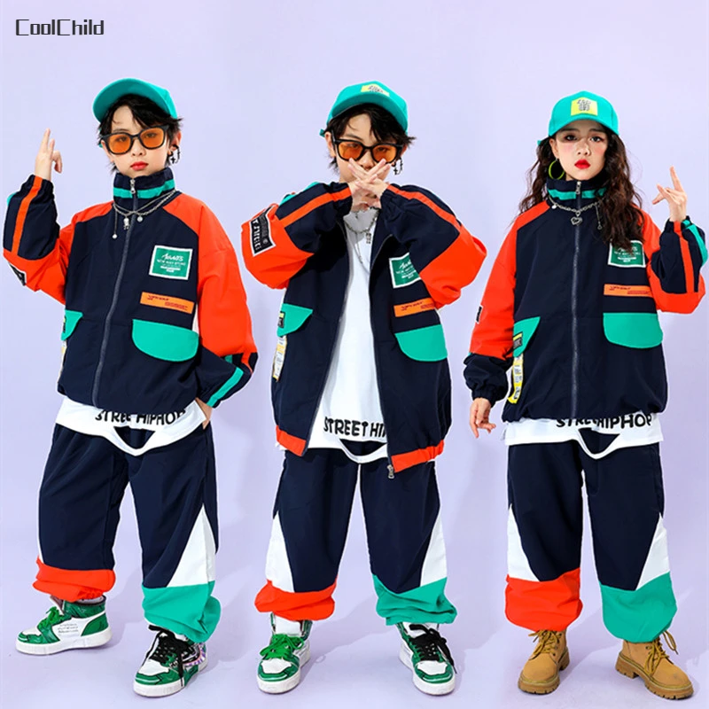 Child Sport School Uniform Boys Hip Hop Contrast Coat Street Dance Loose Pants Girls Jacket Joggers Kids Streetwear Clothes Sets