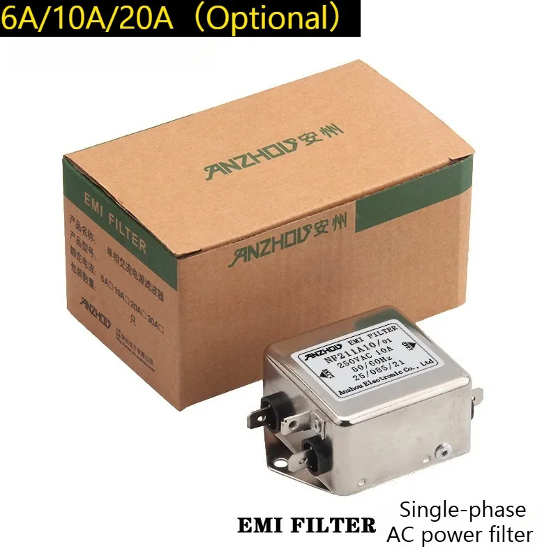 NF211A Single Phase EMI Filter for Home Appliances 6A/10A/20A, 115/250VAC Reduces Electrical Noise in Washers, Air Conditioners