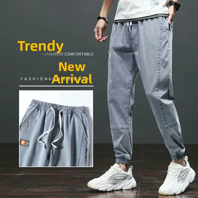 

High Waist Elastic Waist Men's Jeans Dstring Straight Loose plus Size No Metal No Iron for Securi Che Teenagers Polyes...