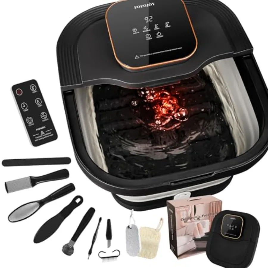 

Collapsible Foot Spa Bath with Heat and Massage Roller Bubble Temperature Control Remote Control Foot Pedicure Kit Pedicure Foo