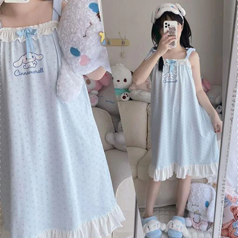 Sanrio Cinnamoroll Melody Sweet Pink Nightdress For Women Kawaii Japan Style Girls Soft Nightgowns Homewear Student Y2k Pajamas