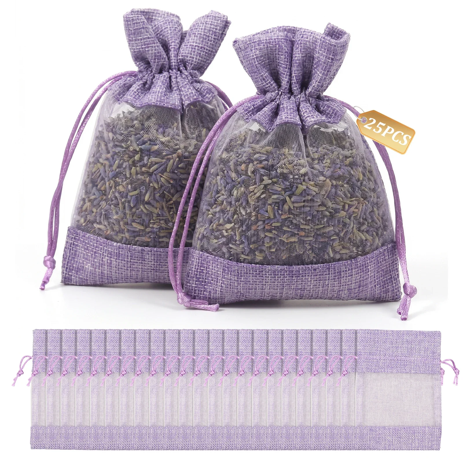 50/25 Pcs Lavender Sachet Bag Refillable Empty Sachet Breathable Drawstring Mesh Fragrance Pouches for Dry Flower Filling Spice