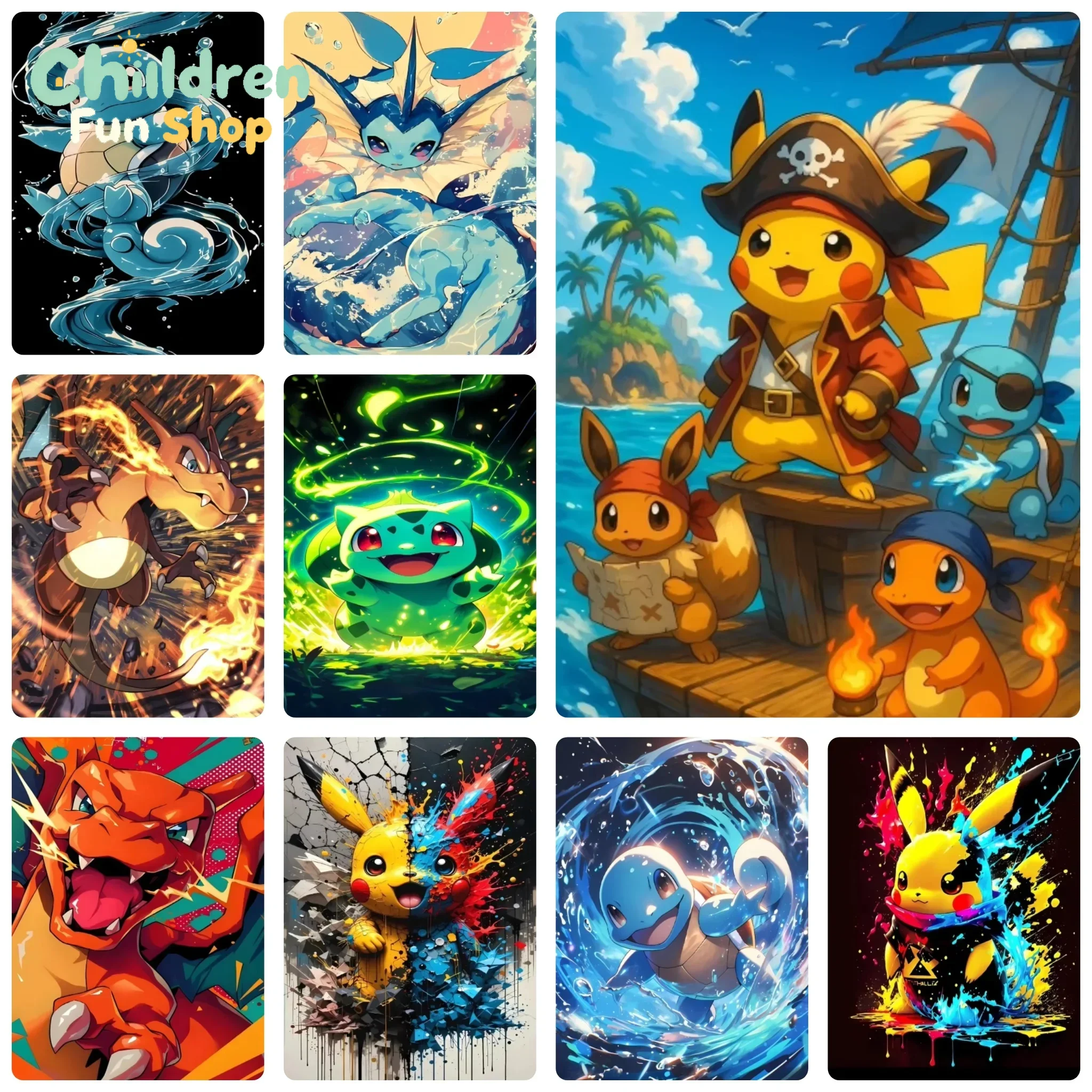 5D DIY Diamond Painting, Cute Pokemon Anime Multi Character Collage Picture, Relaxing DIY Craft, Holiday & Birthday Gift,No Fr