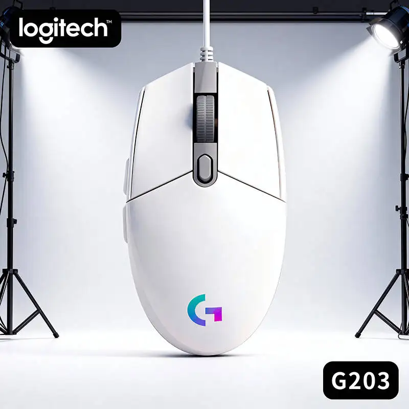 لوجيتك G203 ماوس ألعاب سلكي 8000 ديسيبل متوحد الخواص RGB بإضاءة خلفية 6 أزرار قابلة للبرمجة مستشعر ميركوري 9800 للاعبين الكمبيوتر المحمول