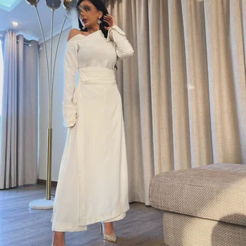 Aangepaste avondbal Saoedi-Arabië Jersey Plooi Afstuderen A-lijn Eén schouder Op maat gemaakte gelegenheidsjurk Midi es