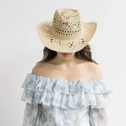 Summer Outdoor Men Women Hand-woven Western Cowboy Paper Straw Hats Wide Brim Breathable Beach Jazz Cap Sun Protection Hat