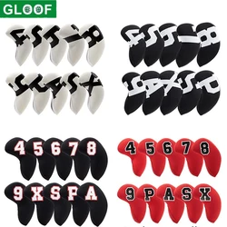 10Pcs/set Big Number Neoprene Golf Iron Covers Set - Club Head Covers- Wedge Iron Protective Headcover(Black-Large White)