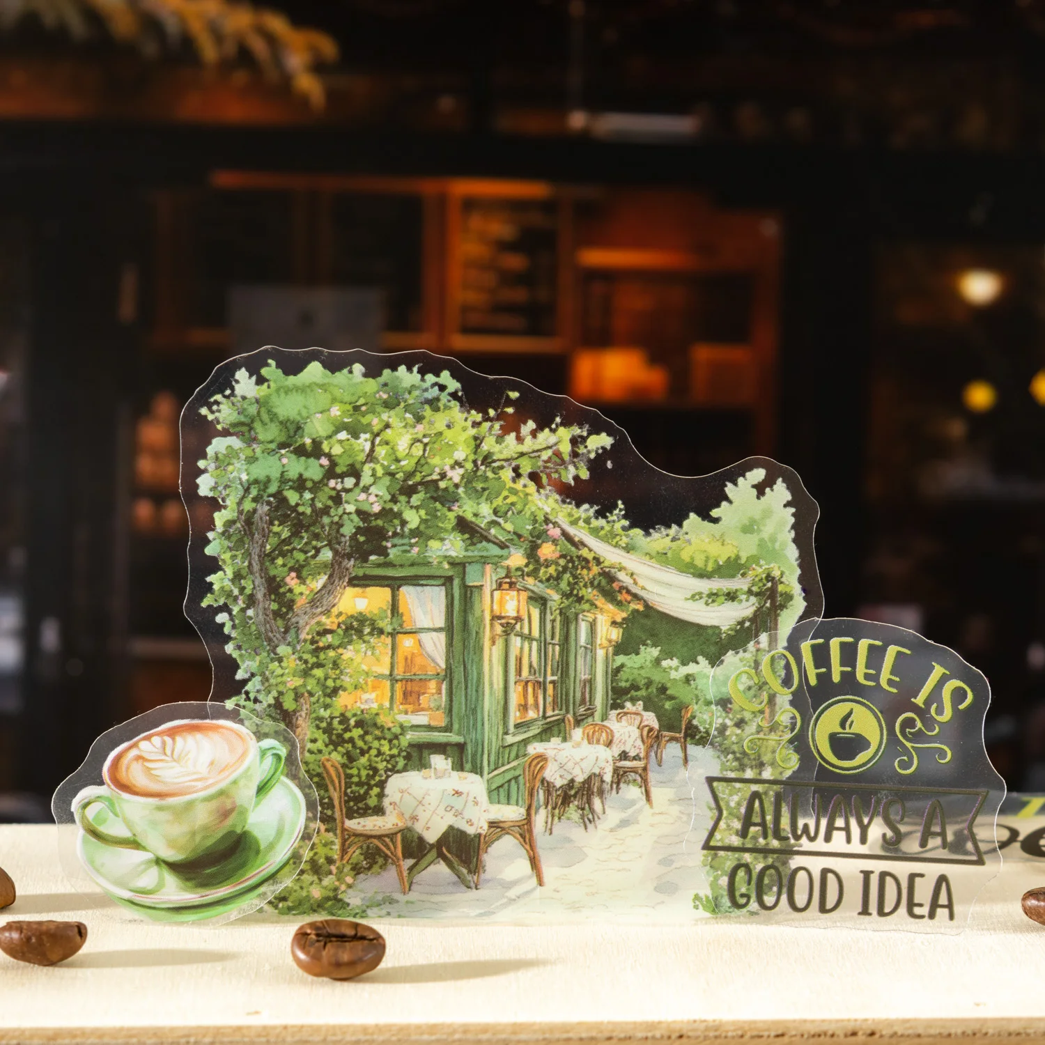 

Encounter Cafe Series Vintage Plant Coffee Building Landscaping PET Sticker Creative DIY Journal Material Collage Stationery