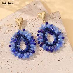 INKDEW Bohemia Water Drop Earrings for Women Big Long Earrings Handmade Crystal Faceted Beads Earrings Jewelry Fashion EA152