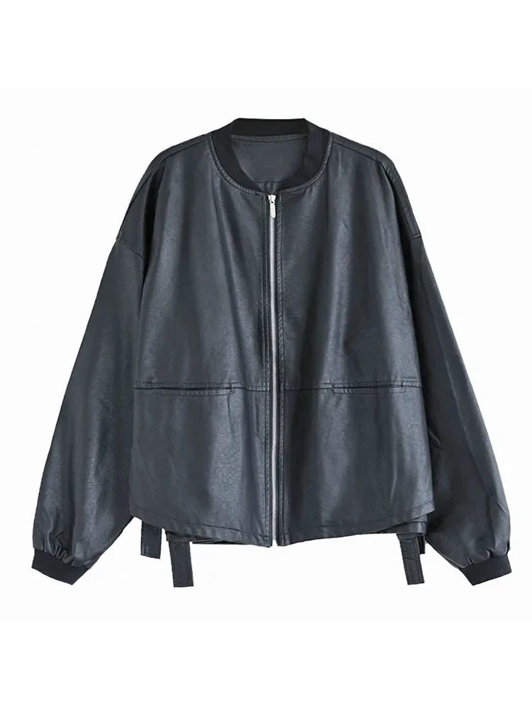 2024 herbst Mode Biker Kleidung Frauen Lose Vintage Faux Leder Jacken Damen Luxus Punk Pu Mäntel Schwarz Oberbekleidung