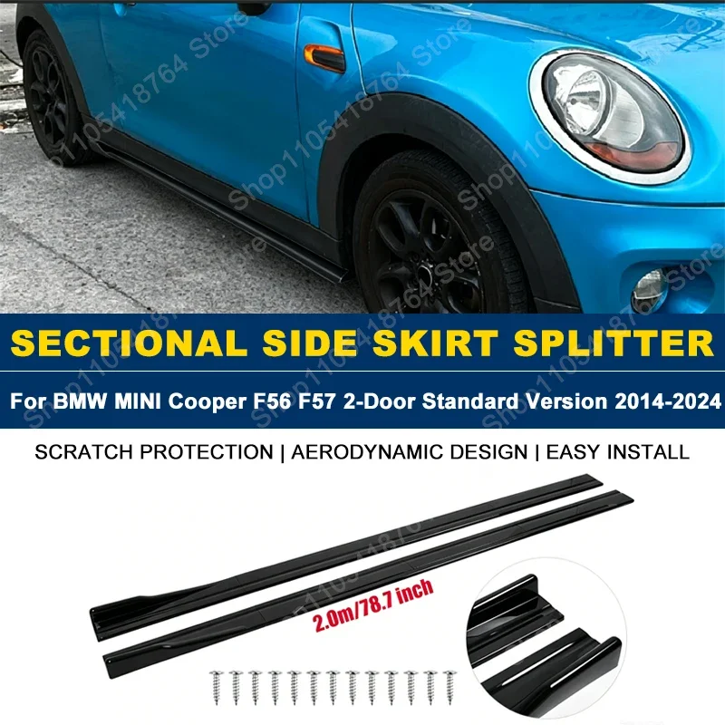 Side Skirts Extension Rocker Panel Splitter For BMW MINI Cooper F56 F57 2-Door Standard Version 14-24 2M 78.7" ABS Plastic Car