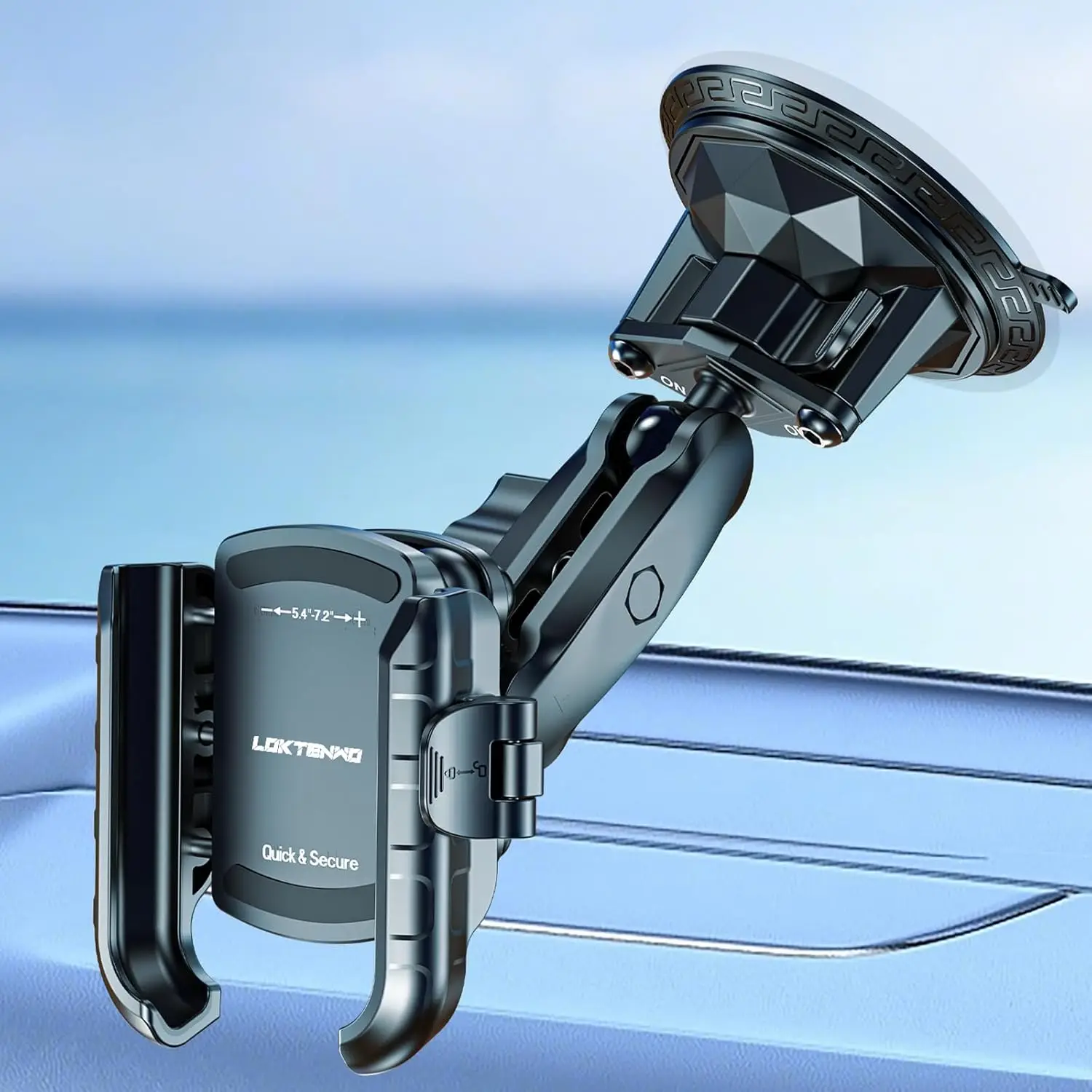 

Universal Car Phone Mount with Vibration Dampener, Twist-Lock Suction Cup, and Quick Release for 5.4''-7.2'' Smartphones